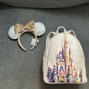 Disney Gold Castle Backpack and Headband